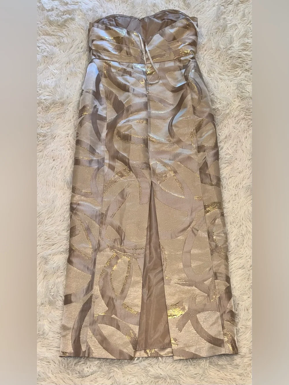NEW Donna Karan New York Pleated Metallic Strapless Gown Sz 12